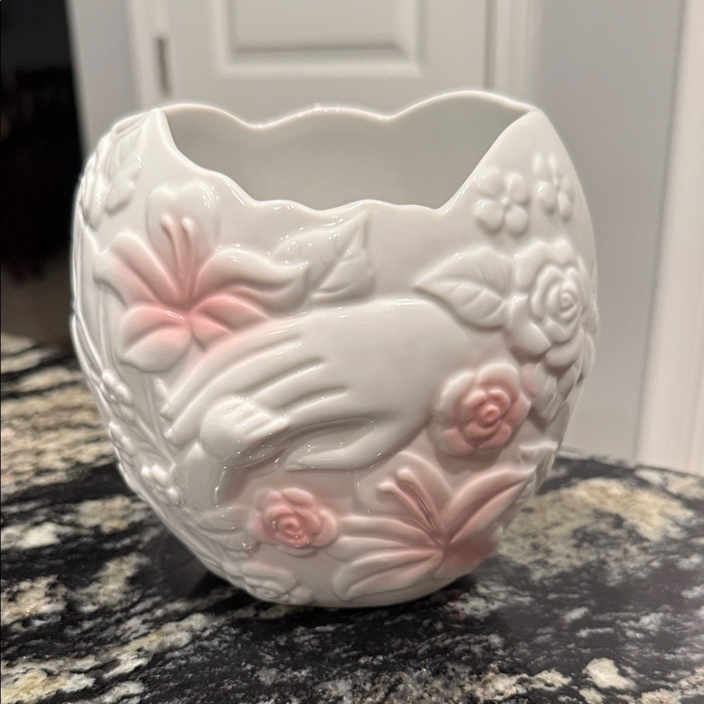 FTD 1993 Especially for you Floral Embossed Vase in White and Pink